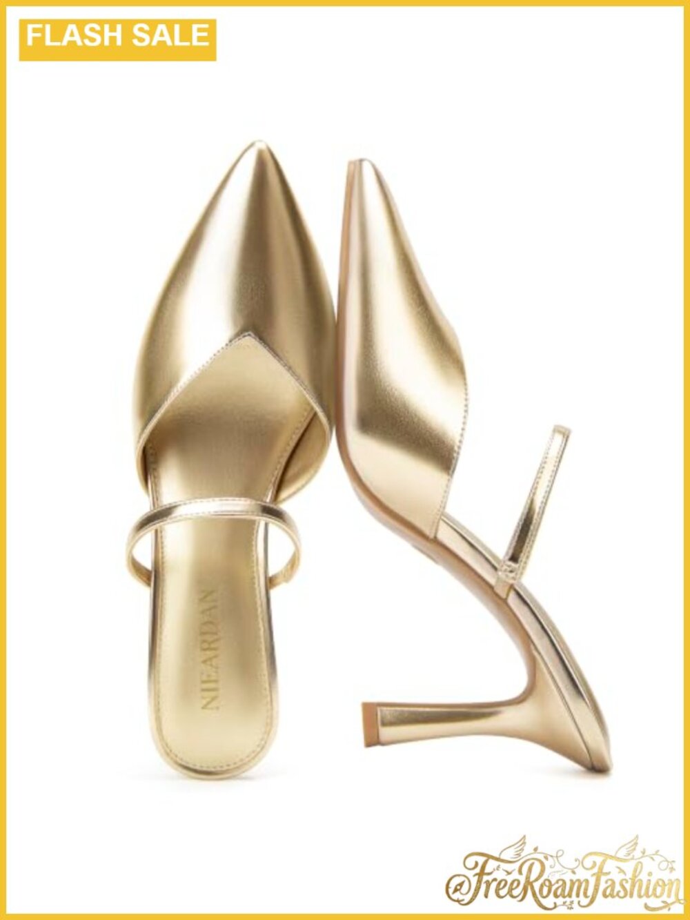 NIEARDAN Faux Leather Pointed Toe Stiletto Heel Mule Pumps Slip-On Dressy